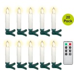 20 wireless LED Christmas tree candles, green, white - with clips and IR remote control for controlling t