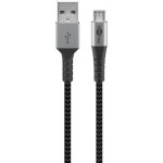 Micro USB to USB-A Textile cable with metal plugs (Space gray / silver) 2 m, 2 m, black-grey - elegant and extra-robust connection cable for devices with Micro-USB conne