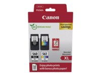 Canon PG-560XL/CL-561XL Photo Value Pack Sort Farve (cyan, magenta, gul) Blækpatron/papirsæt