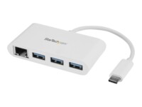 StarTech.com 3 Port USB C Hub w/ Gigabit Ethernet – USB Type C to 3 x USB-A – Multi Port USB 3.0 Hub for MacBook Pro (HB30C3A1GEA) Hvid