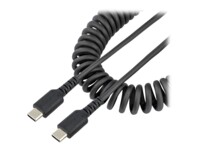 StarTech.com 20in (50cm) USB C Charging Cable, Coiled Heavy Duty Fast Charge & Sync USB-C Cable, High Quality USB 2.0 Type-C Cable, Rugged Aramid Fiber, TPE, 3A, S20, iPad, Pixel - Durable Male to Male USB, Black USB Type-C kabel 50cm Sort