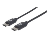 Manhattan USB-C to USB-C Cable, 2m, Male to Male, Black, 480 Mbps (USB 2.0), 3A, Hi-Speed USB, Lifetime Warranty, Polybag USB Type-C kabel 2m Sort