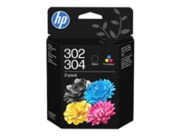 HP 302/304 Tri-color/Black Ink Crtg 2-Pk Sort, Cyan, Magenta, Gul 120 sider Blæk