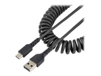 StarTech.com 20in (50cm) USB A to C Charging Cable, Coiled Heavy Duty Fast Charge & Sync USB-C Cable, High Quality USB 2.0 A to Type-C, Rugged Aramid Fiber, TPE, 3A, S20, iPad, Pixel - Durable Male to Male USB USB Type-C kabel 50cm Sort