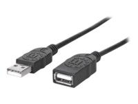 Manhattan USB-A to USB-A Extension Cable, 1.8m, Male to Female, 480 Mbps (USB 2.0), Hi-Speed USB, Black, Lifetime Warranty, Polybag USB forlængerkabel 1.8m Sort