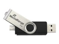 MediaRange MR932 32GB USB 2.0 / micro USB USB stick Sort Sølv