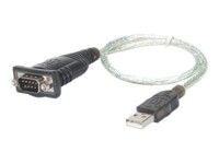 Manhattan USB-A to Serial Converter cable, 45cm, Male to Male, Serial/RS232/COM/DB9, Prolific PL-2303RA Chip, Black/Silver cable, Three Year Warranty, Blister USB / serielkabel 45cm Sort Sølv