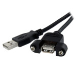 StarTech.com 1 ft Panel Mount USB Cable A to A - F/M - USB extension cable - USB (M) to USB (F) - USB 2.0 - 1 ft - molded, thumbscrews - black - USBPNLAFAM1 USB forlængerkabel 30cm Sort