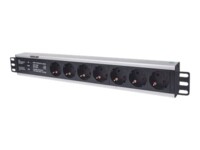Intellinet 19' 1.5U Rackmount 7-Way Power Strip - German Type', With Surge Protection, 3m Power Cord (Euro 2-pin plug) Stikdåse 7-stik 16A Sort 3m