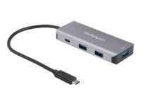 StarTech.com 4 Port USB C Hub w/ 3x USB A & 1x USB C, SuperSpeed 10Gbps USB Type-C, USB 3.1/3.2 Gen 2 Hub, USB Bus Powered, Compact USB-C to USB Adapter Hub, Portable/Laptop Hub, Aluminum - Windows/macOS/Linux (HB31C3A1CB) Sort Grå