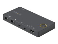 StarTech.com 2 Port Hybrid USB-A HDMI & USB-C KVM , Single 4K 60Hz HDMI 2.0 Monitor, Compact Desktop and/or Laptop HDMI KVM , USB Bus Powered, Thunderbolt 3 Compatible - 2 Port HDMI KVM (SV221HUC4K) KVM / audio-switch Desktop