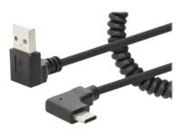 Manhattan USB-C to USB-A Cable, 1m, Male to Male, Black, 480 Mbps (USB 2.0), Tangle Resistant Curly Design, Angled Connectors, Ideal for Charging Cabinets/Carts, Hi-Speed USB, Lifetime Warranty, Polybag USB Type-C kabel 1m Sort
