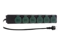 REV Stikdåse 6-stik 16A Sort Gul 1.4m