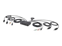 StarTech.com 2-Port Dual-Monitor DisplayPort Cable KVM , 4K 60Hz, Compact KVM 5ft/1.5m USB-A/DisplayPort/Audio Integrated Cables, Bus Powered - Remote Push Button/Hotkey ing (C2-DD46-UA2-CBL-KVM) KVM / audio / USB switch Desktop