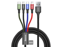 Kabel USB Baseus Kabel Przewód Usb 4w1 2x Lightning / Usb Typ C / Micro Usb W Nylonowym Oplocie 3.5a 1.2m Czarny (ca1t4-a01)