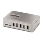 StarTech.com 10-Port USB-C Hub, 8x USB-A + 2x USB-C, Self-Powered w/ 65W Power Supply, USB 3.1 10Gbps Hub w/ BC1.2 Charging, Desktop/Laptop USB Hub with 3ft Locking USB-IF Certified Cable - USB Expansion Hub (10G8A2CS-USB-C-HUB) Grå