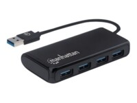 Manhattan USB-A 4-Port Hub, 4x USB-A Ports, 5 Gbps (USB 3.2 Gen1 aka USB 3.0), Bus Power, SuperSpeed USB, Black, Three Year Warranty, Box Sort