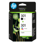 HP 301 2-pack Black/Tri-color Original s Sort, Cyan, Magenta, Gul 170 sider Blæk