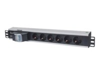 Intellinet 19' 1.5U Rackmount 6-Way Power Strip - German Type', With Double Air , No Surge Protection, 1.6m Power Cord (Euro 2-pin plug) Strømfordelingsenhed 6-stik