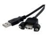 StarTech.com 1 ft Panel Mount USB Cable A to A - F/M - USB extension cable - USB (M) to USB (F) - USB 2.0 - 1 ft - molded, thumbscrews - black - USBPNLAFAM1 USB forlængerkabel 30cm Sort