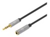 Manhattan Stereo Audio 3.5mm Extension Cable, 1m, Male/Female, Slim Design, Black/Silver, Premium with 24 karat gold plated contacts and pure oxygen-free copper (OFC) wire, Lifetime Warranty, Polybag Forlængerkabel til audio 1m Sort Sølv