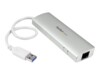 StarTech.com 3-Port USB 3.0 Hub with Gigabit Ethernet - Up to 5Gbps - Portable USB Port Expander with Built-in Cable (ST3300G3UA) Sølv Hvid
