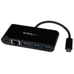StarTech.com 3 Port USB-C Hub with Gigabit Ethernet & 60W Power Delivery Passthrough Laptop Charging, USB-C to 3x USB-A (USB 3.0 SuperSpeed 5Gbps), USB 3.1/USB 3.2 Gen 1 Type-C Adapter Hub - Windows/macOS/Linux (HB30C3AGEPD) Sort
