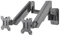 Manhattan TV & Monitor Mount, Wall, Full Motion (Gas Spring), 2 screens, Screen Sizes: 17-32', Black, Dual Screen, VESA 75x75 to 100x100mm, Max 8kg (each), Tilt & Swivel with 3 Pivots, Lifetime Warranty