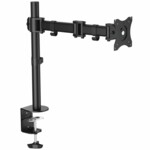 StarTech.com Desk Mount Monitor Arm for up to 34' VESA Compatible Displays, Articulating Pole Mount with Single Monitor Arm, Ergonomic Height Adjustable, Desk Clamp or Grommet, Black - Small Footprint Design (ARMPIVOTB)
