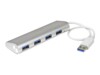 StarTech.com 4 Port Portable USB 3.0 Hub with Built-in Cable - Aluminum and Compact USB Hub (ST43004UA) Sølv Hvid