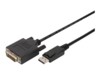 DIGITUS Adapter 24+1 pin digital DVI han -> 20 pin DisplayPort han 3 m Sort