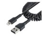 StarTech.com 50cm (20in) USB to Lightning Cable, MFi Certified, Coiled iPhone Charger Cable, Black, Durable and Flexible TPE Jacket Aramid Fiber, Heavy Duty Coil Charging Cable - Rugged USB Lightning Cable Lightning-kabel 50cm Sort