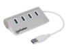 Manhattan USB-A 4-Port Hub, 4x USB-A Ports, 5 Gbps (USB 3.2 Gen1 aka USB 3.0), Bus Powered, Fast charging up to 0.9A, SuperSpeed USB, Aluminium Housing, Windows and Mac, Silver, Three Year Warranty, Blister Sølv