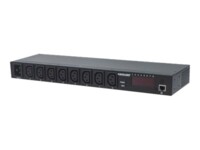 Intellinet 19' Intelligent PDU, 19' Rackmountable C13 Intelligent Power Distribution Unit; Monitors Power, Temperature and Humidity (Euro 2-pin plug) Strømfordelingsenhed 8-stik Sort