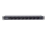 Intellinet 19' 1.5U Rackmount 8-Way Power Strip - German Type', With LED Indicator Only, No Surge Protection, 1.6m Power Cord Stikdåse 8-stik 15A Sort 1.6m