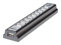 Manhattan USB-A 10-Port Desktop Hub, 10x USB-A Ports, 480 Mbps (USB 2.0), Bus or AC Power, Hi-Speed USB, Black, Three Year Warranty, Boxed Sort Sølv