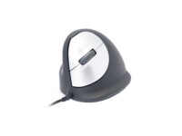 R-Go HE Mouse Ergonomisk mus, Medium (165-195mm), Venstre, Med kabel Kabling Sort Sølv