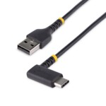 StarTech.com 6ft (2m) USB A to C Charging Cable Right Angle, Heavy Duty Fast Charge USB-C Cable, USB 2.0 A to Type-C, Durable and Rugged Aramid Fiber, 3A, S20/iPad/Pixel - High Quality USB Charging Cord (R2ACR-2M-USB-CABLE) USB Type-C kabel 2m Sort
