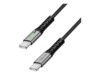USB 2.0 Type-C cable, C/M to C/M, 480 Mbps, 100W, LED, nylon, metal,black,1.5 m