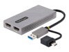 StarTech.com USB to Dual HDMI Adapter, USB A/C to 2x HDMI Monitors (1x 4K 30Hz, 1x 1080p), Integrated USB-A to C Dongle, 4in/11cm Cable, Windows & macOS - USB 3.0 to HDMI Multi-Monitor Display Adapter for Laptop (107B-USB-HDMI) Videoadapter Grå
