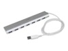 StarTech.com 7 Port Compact USB 3.0 Hub with Built-in Cable - Aluminum USB Hub - Silver USB3 Hub with 20W Power Adapter (ST73007UA) Sølv
