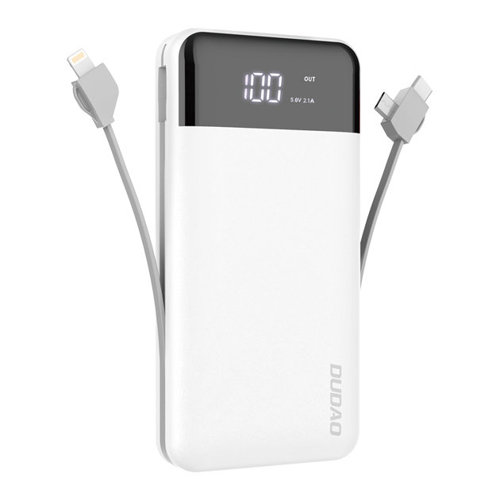 Išorine baterija Power Bank Dudao K1Pro su imontuotais laidais MicroUSB+Type-C+Lightning 20000mAh balta