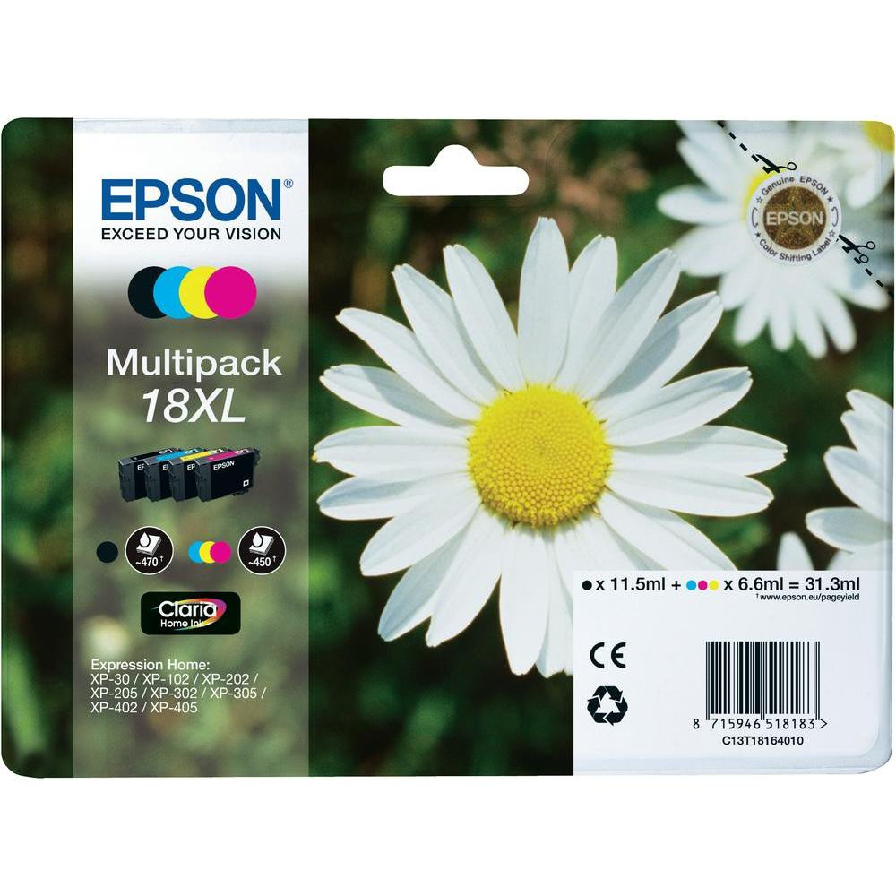 Epson 18XL Sort Gul Cyan Magenta Blæk C13T18164012