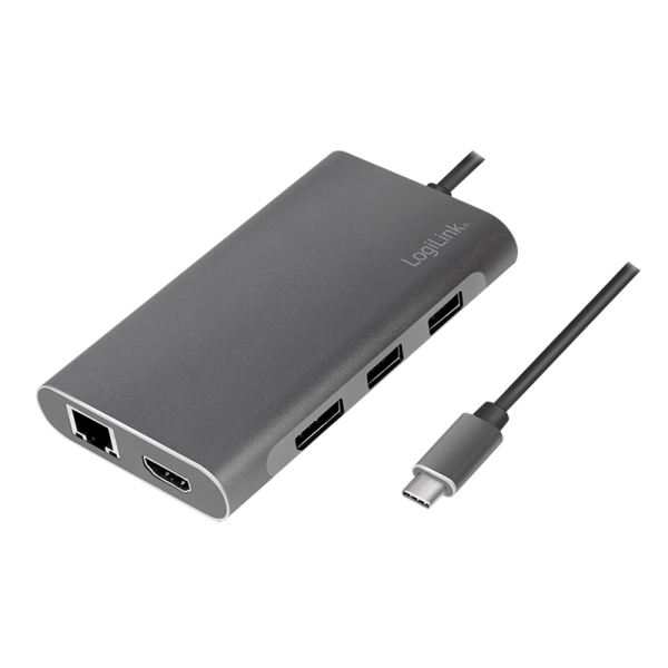 LogiLink Dockingstation USB 3.2 Gen1,USB-C,8-Port,PD,silber
