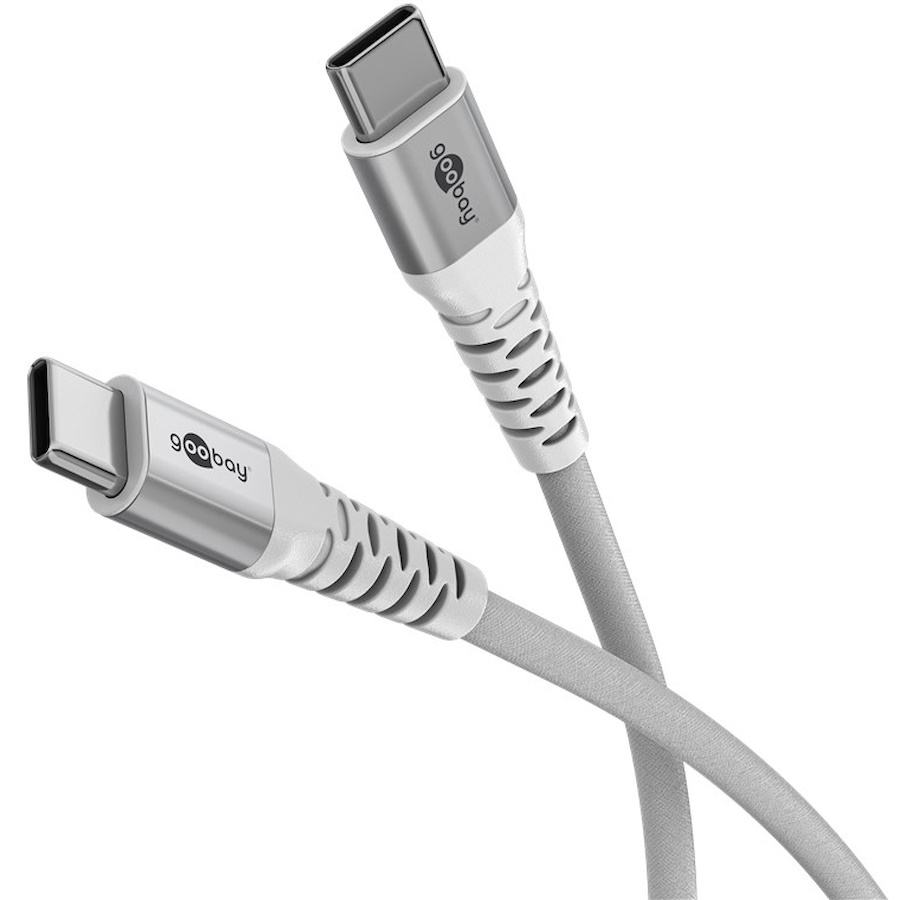 USB-C™ to USB-C™ Textile Cable with Metal Plugs, 0.5 m, white, 0.5 m, white