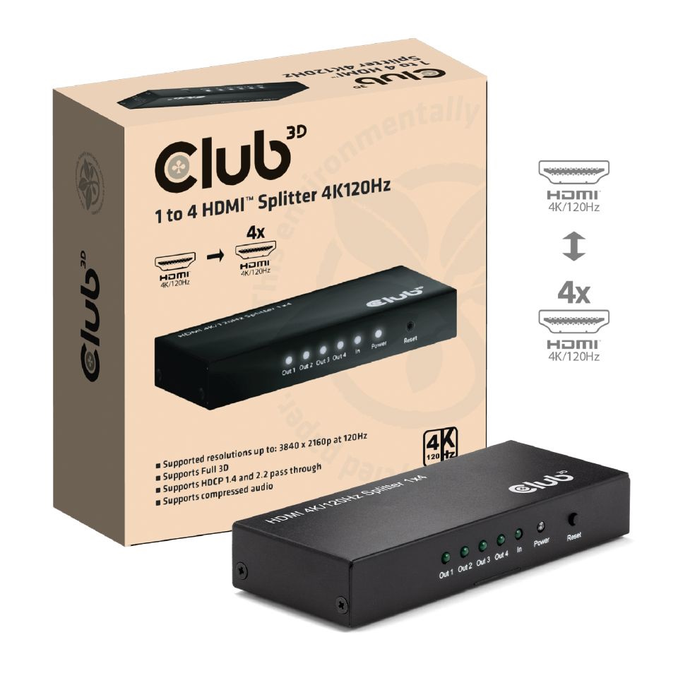 Club 3D CSV-1385 Video-/audiosplitter 4 porte HDMI