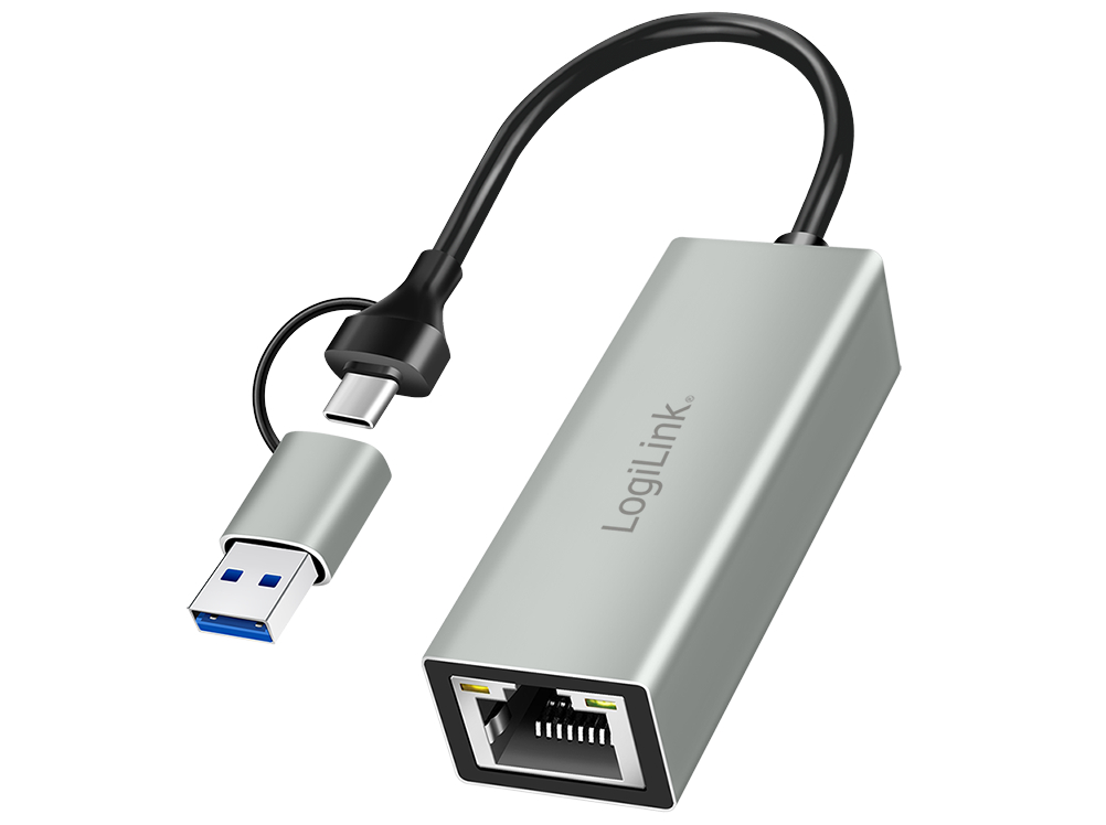 USB Adapter, USB 3.2 Gen1, USB-A/C to Gigabit Ethernet, aluminum
