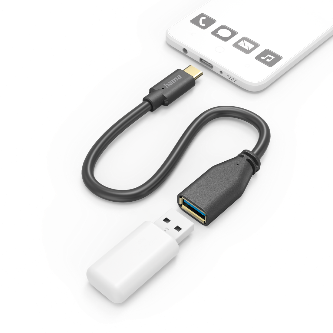 Hama 00201605 USB-C to USB-A 0,15m Sort