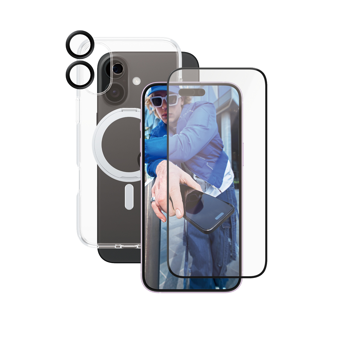 PanzerGlass CARE by Feature 3-in-1 Ceramic Bundle iPhone 16 Plus Beskyttelsescover Transparent