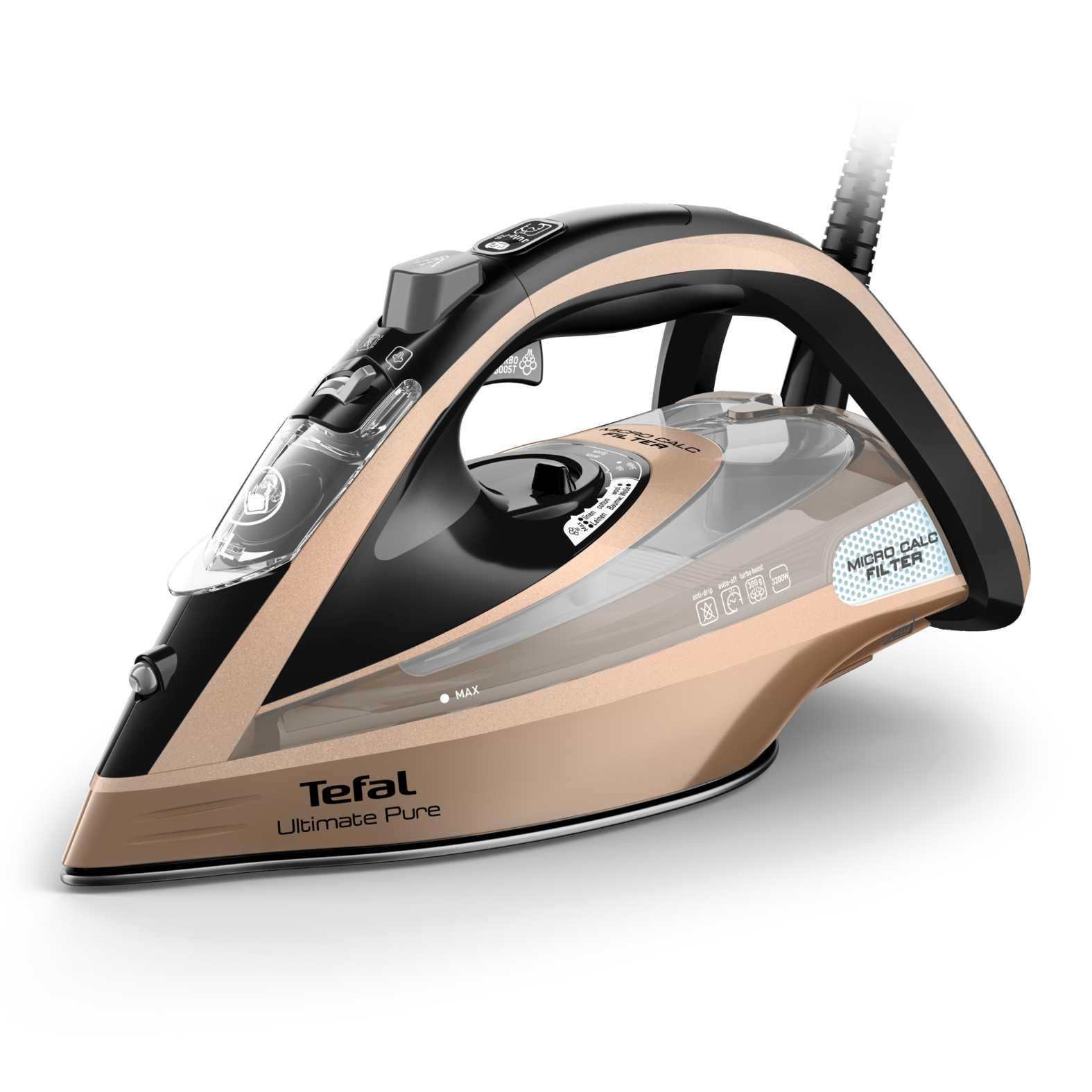 Tefal Ultimate Pure FV9852E0 iron Dry & Steam iron Durilium AirGlide Autoclean soleplate 3200 W Black Copper